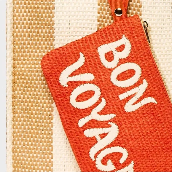 Striped Elevated Straw Tote Handbag with Zip Pouch - A New Day - Picture 5 of 7